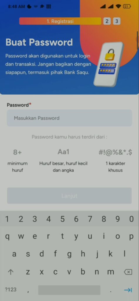 cara membuat password daftar bank saqu